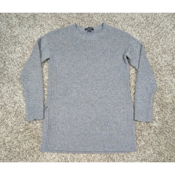Saks Fifth Avenue 100% Cashmere Sweater Women's Small Grey Side Slits Crew Neck - Picture 1 of 7